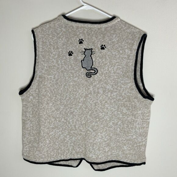Christopher Banks Tan & Black Cat Embroidered Sweater Vest Women’s Size XL - Picture 5 of 8